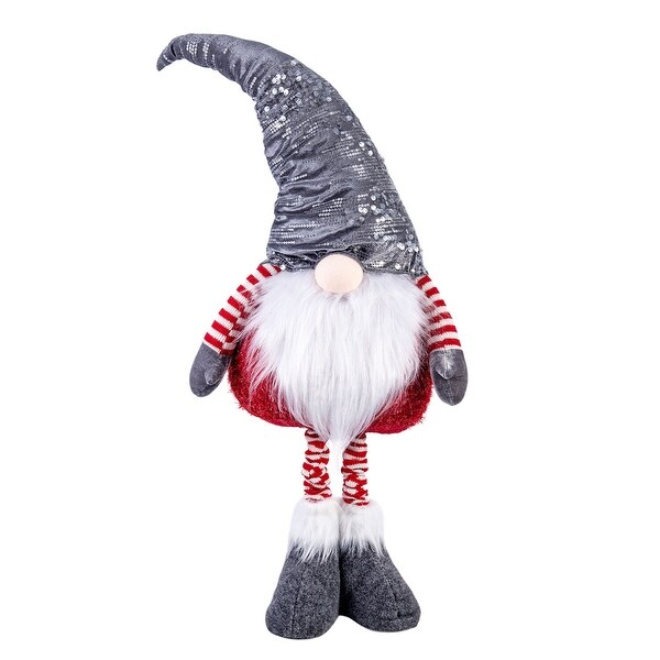 Gnome with Gray Hat and Telescopic Legs Fabric Christmas Decoration