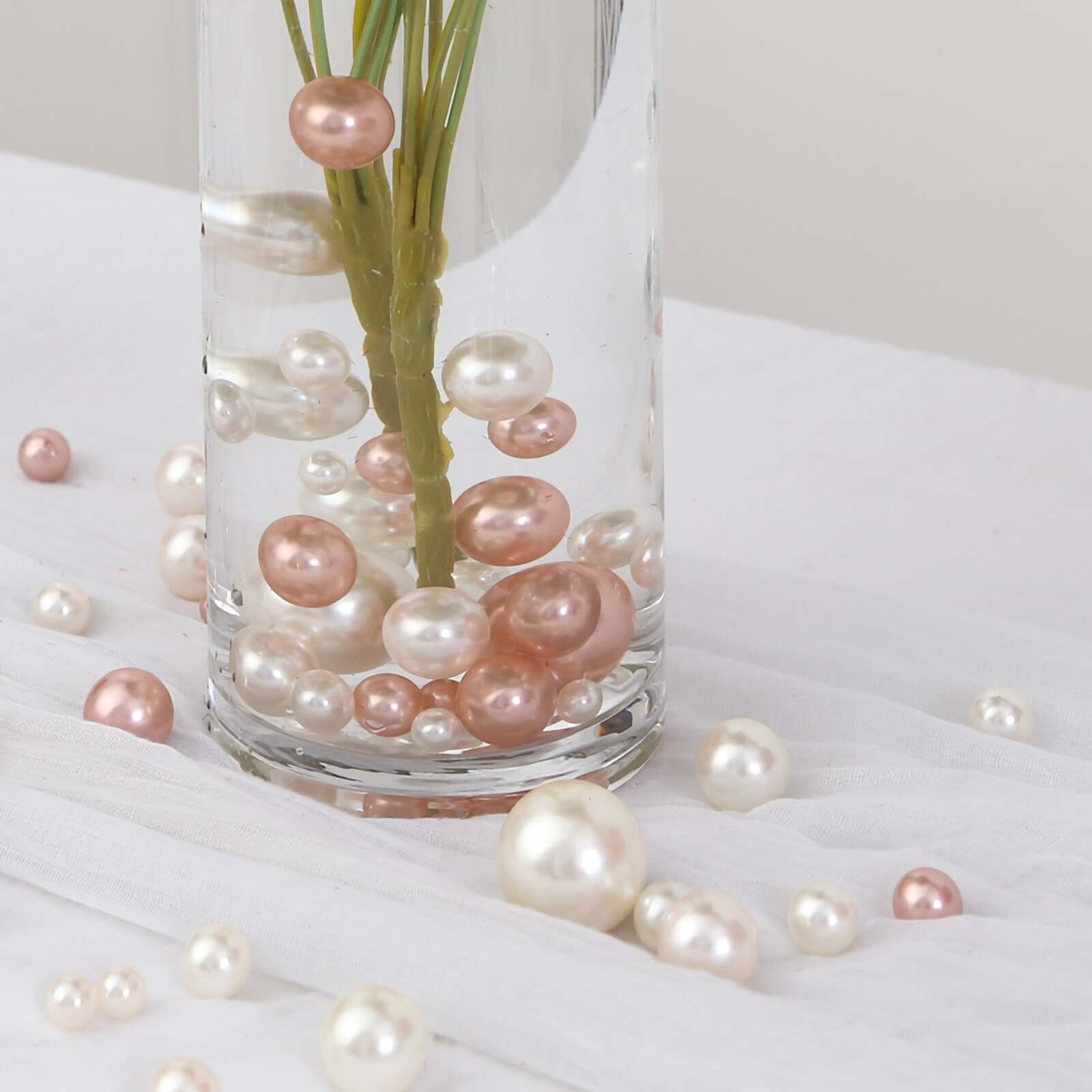 200Pcs Assorted Rose Gold and Off White Lustrous Faux Pearl Beads Vase Fillers, No Hole DIY Craft Bead Set