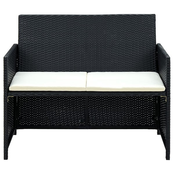 4 Piece Patio Lounge with Cushions Set Poly Rattan Black