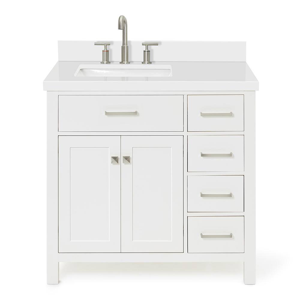 ARIEL Bristol 37 in. W x 22 in. D x 36 in. H Freestanding Bath Vanity in White with White Quartz Top H037SLWQRVOWHT