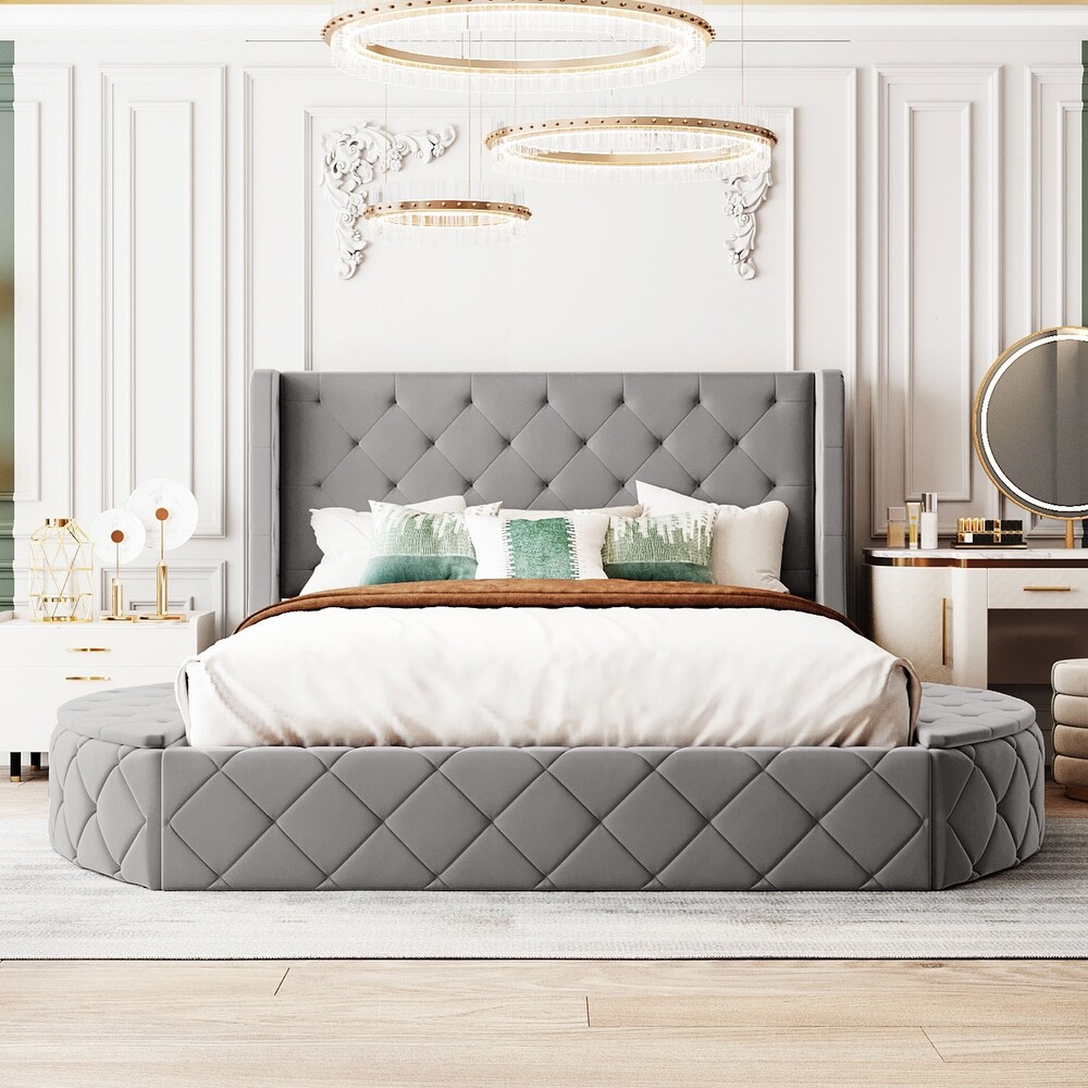 Upholstered Platform Bed Queen Size Storage Velvet Bed