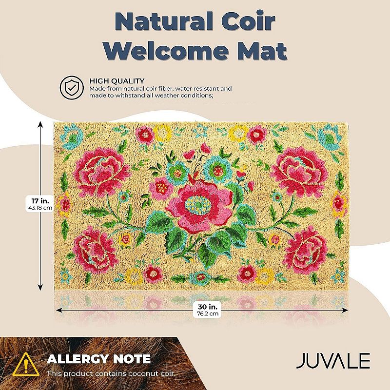 Natural Coir Doormat， Flower Welcome Mat (30 x 17 In)