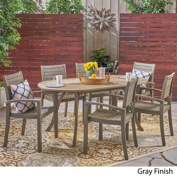 Holloway Outdoor 6Seater Oval Acacia Wood Dining Set by Christopher Knight Home