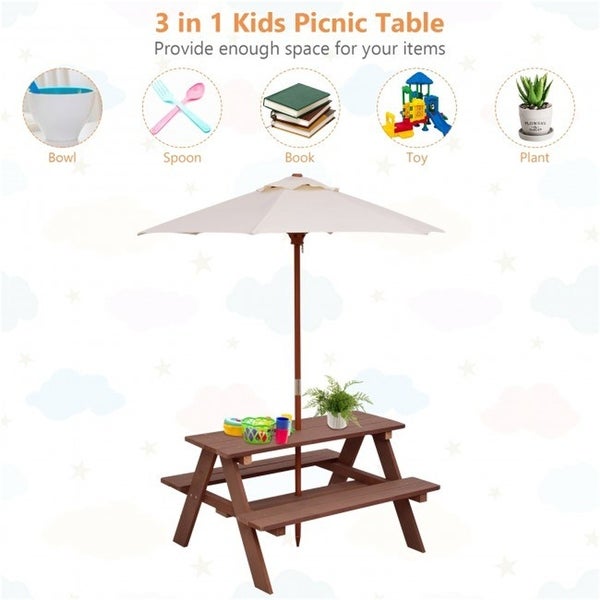 4 Seat Kids Picnic Table Bench with Umbrella - Overstock - 37868634