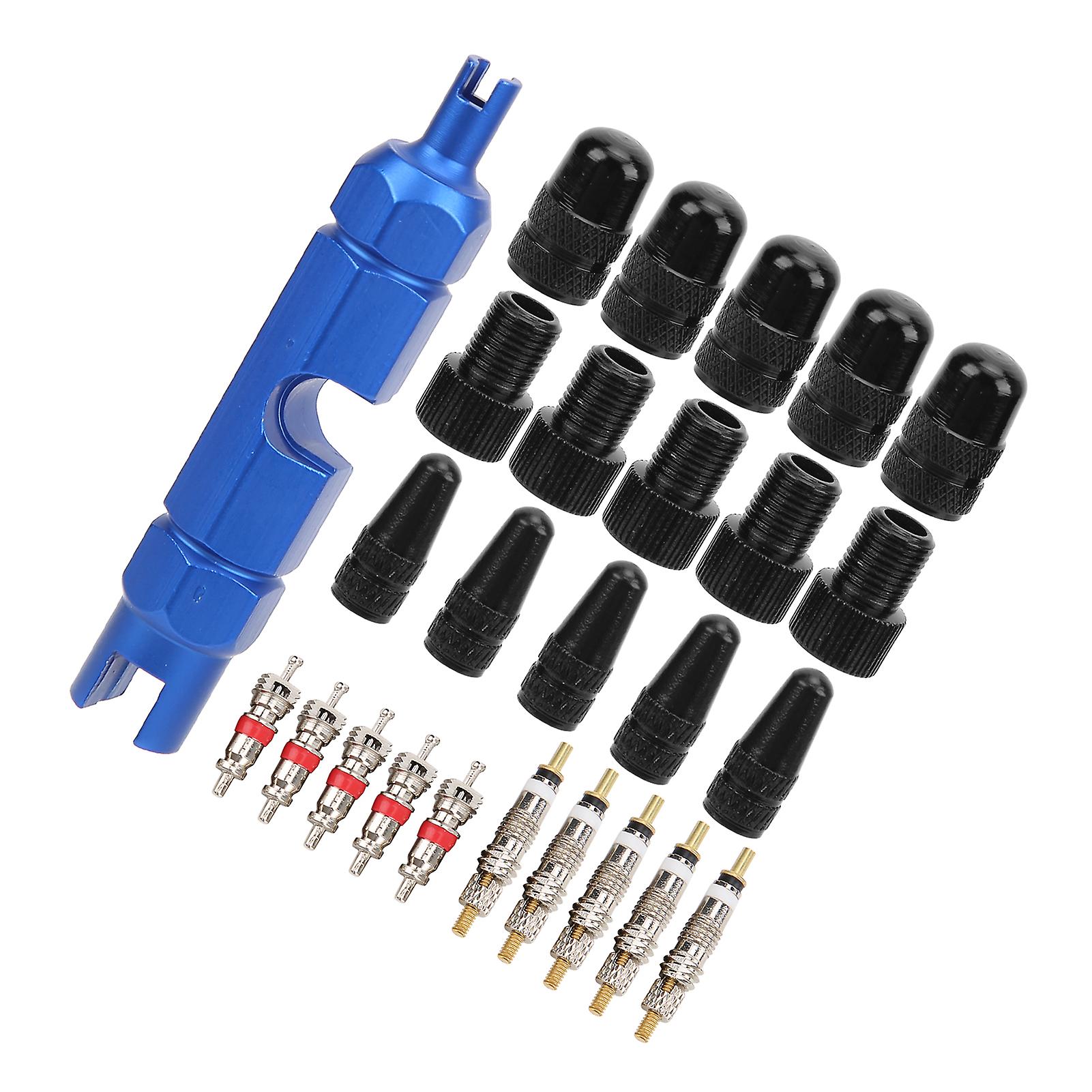 26pcs Bike Valve Core Set American And French Valve Core Adapter Valve Cap Bicycle Pump