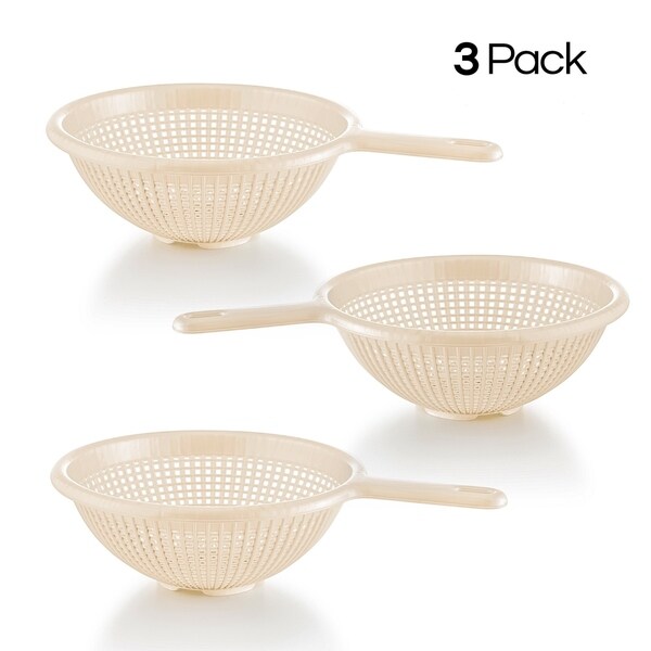 YBM Home 8.5 Inch Deep Plastic Strainer Colander With Long Handle Use for Pasta， Noodles 3 Pack