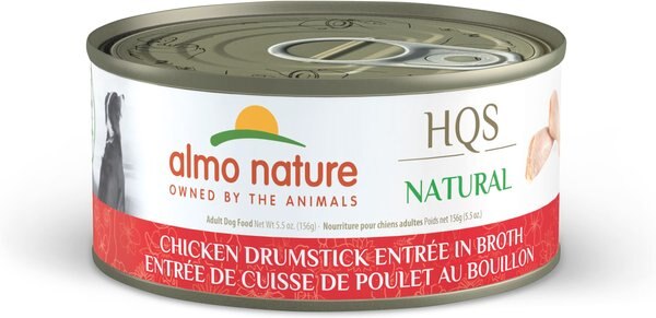 Almo Nature HQS Natural Chicken Drumstick Entree in Broth Wet Dog Food， 5.5-oz can， case of 12