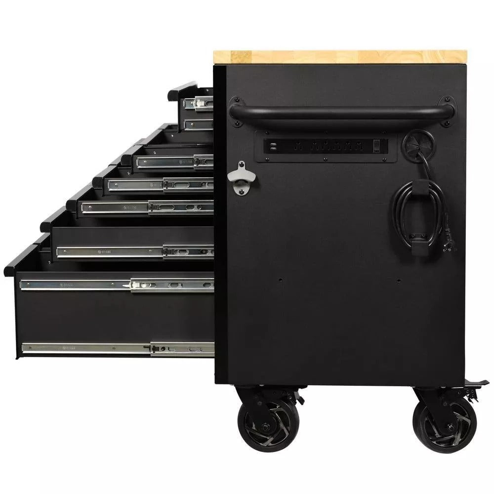 Heavy Duty 61 in. W x 23 in. D 15-Drawer Mobile Workbench with Solid Wood Top