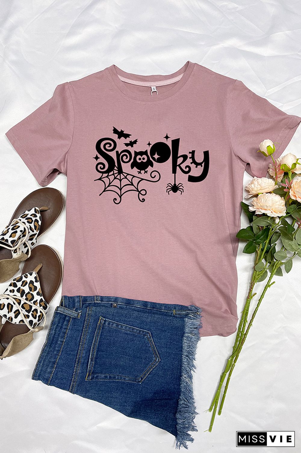 Spooky Halloween Day Graphic Tees for Women Wholesale Short Sleeve T shirts Top