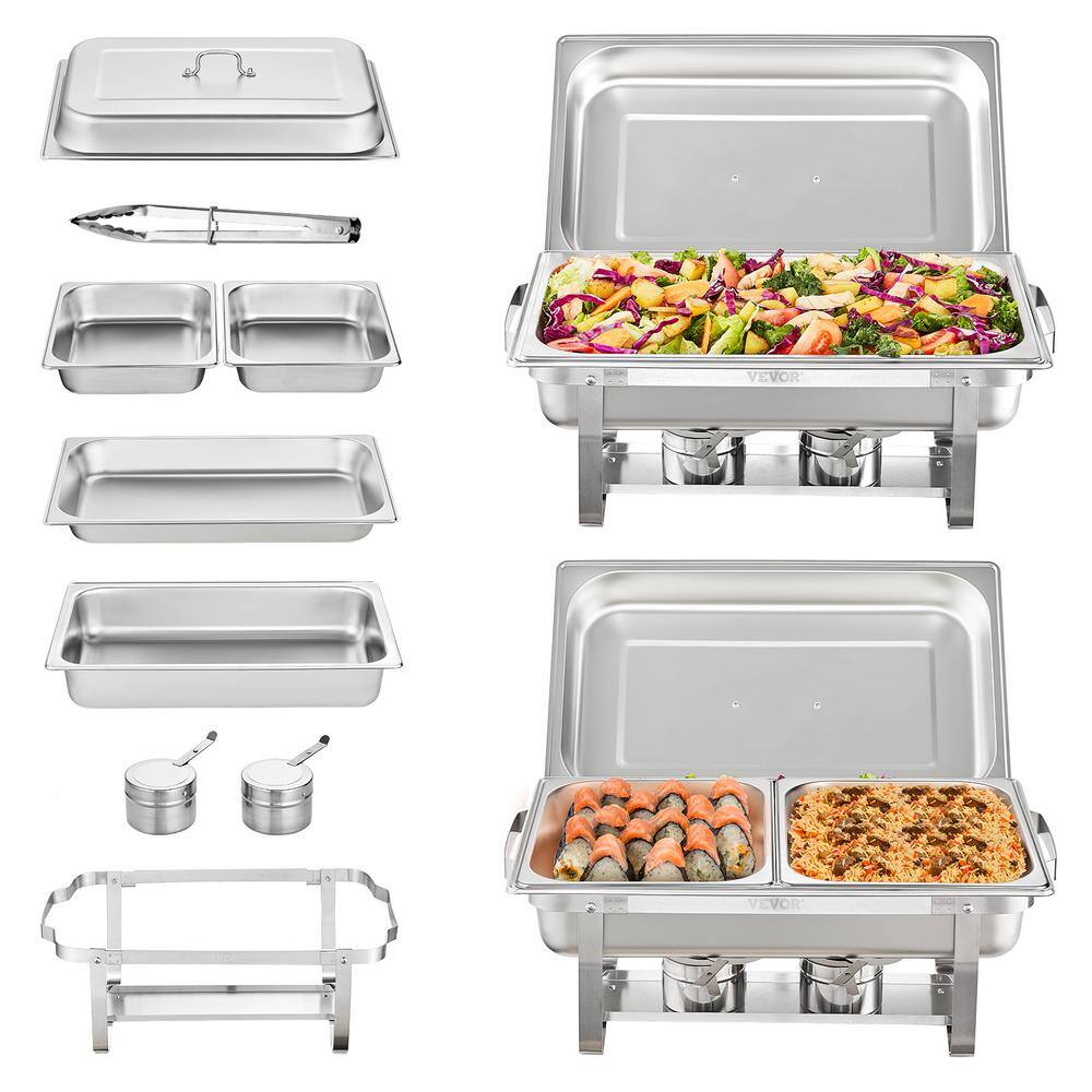 VEVOR 8 qt. Chafing Dish Buffet Set Stainless Chafer with 2 Full  4 Half Size Pans Rectangle Catering Warmer Server (2- Pack) ZFXKCLJ28QT120H4XV0