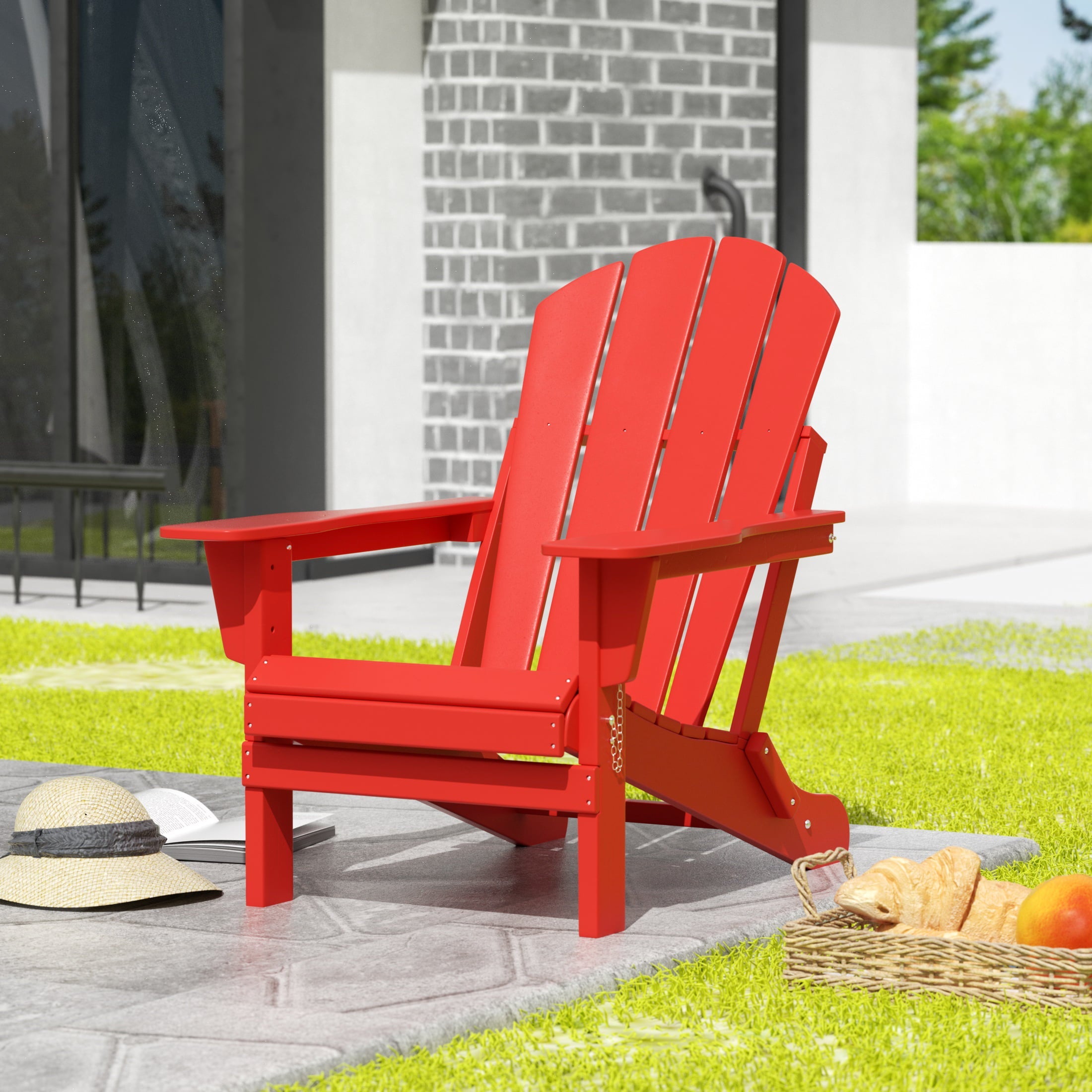 WestinTrends Outdoor Adirondack Chair, Plastic Fire Pit Chair, Weather Resistant Folding Patio Lawn Chair for Outside Deck Garden Backyard Balcony, Red