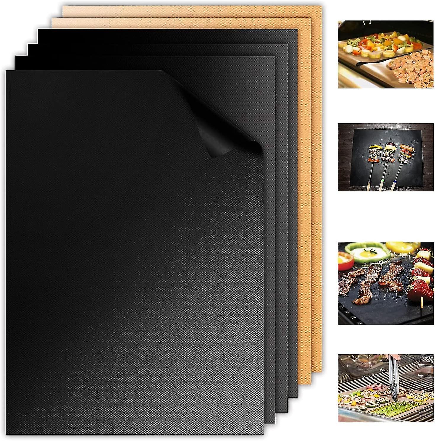 Black and Copper Grill Mat Set Of 6 Non Stick Heavy Duty Bbq Grill Mats