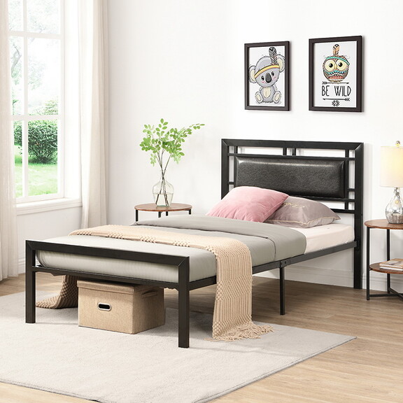 Queen Size Metal Bed Frame with Headboard and Foot...