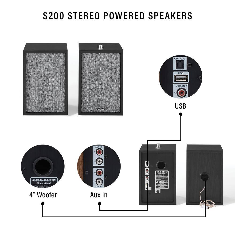 Crosley S200 Stereo Powered Speakers in Black S200A-BK