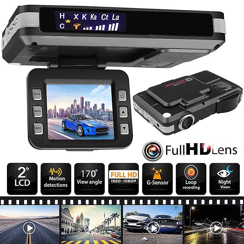 Car Video Dvr Recorder Camera + Radar Laser Speed Detector 2 In 1 2.0 Inch 1080p Hd Dash Cam English Russian Night Vision G-sensor Traffic Alert