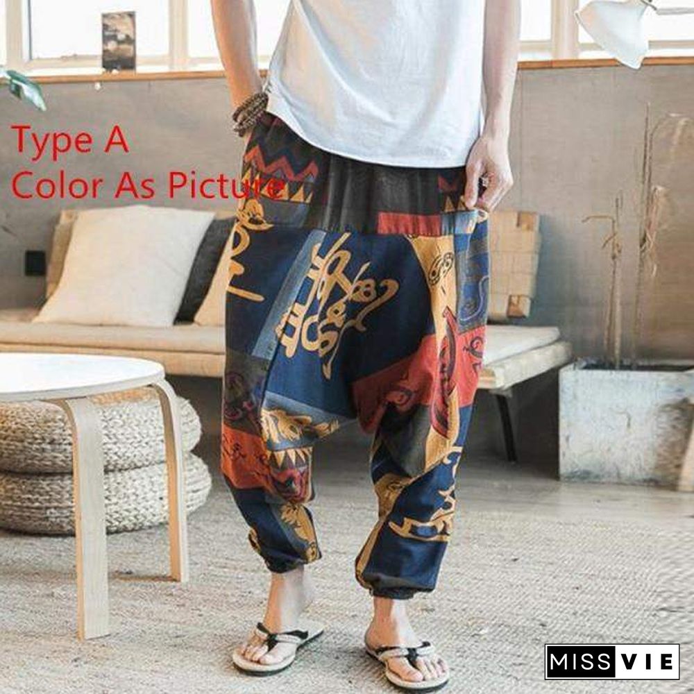 Baggy Cotton Linen Harem Pants Men Hip-hop Women Plus Size Wide Leg Trousers Casual Vintage Long Pants Pantalones Hombre