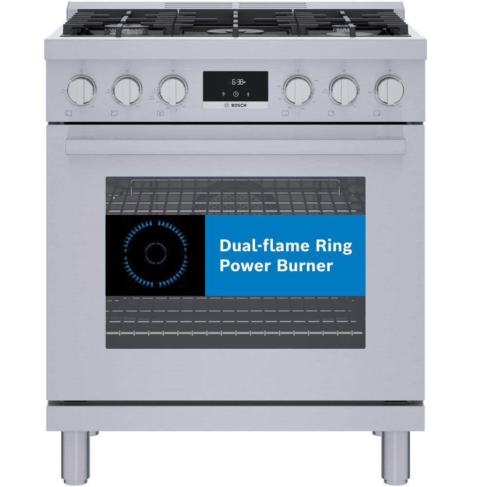 Bosch 800 Series 30 in. 3.7 cu. ft. Industrial Style Gas Range with 5-Burners in Stainless Steel HGS8055UC