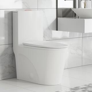 Swiss Madison St. Tropez 1-piece 1.11.6 GPF Dual Flush Elongated Toilet in Glossy White with Rose Gold Hardware Seat Included SM-1T254HBG