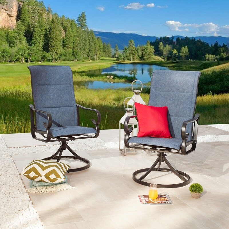 Patio Festival Metal Padded Fabric Outdoor Swivel Chair (2 Pack)