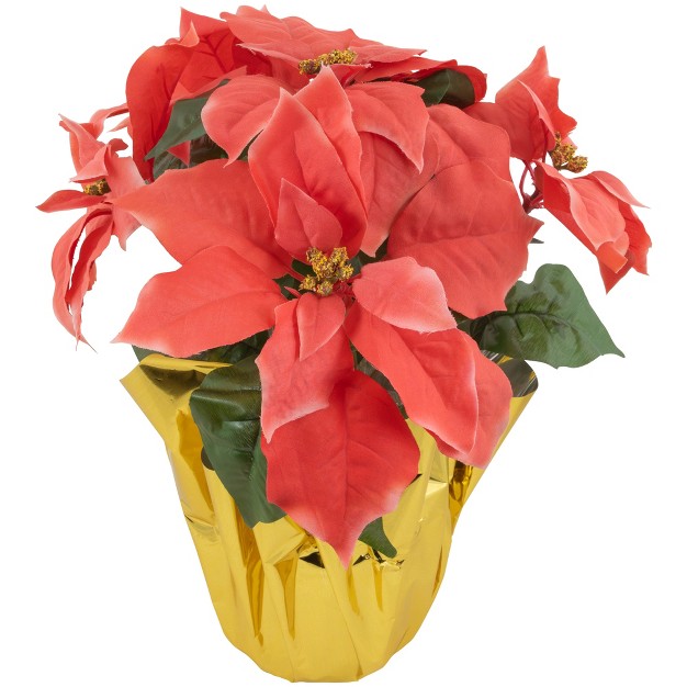 Dark Pink Artificial Christmas Poinsettia With Gold Wrapped Base