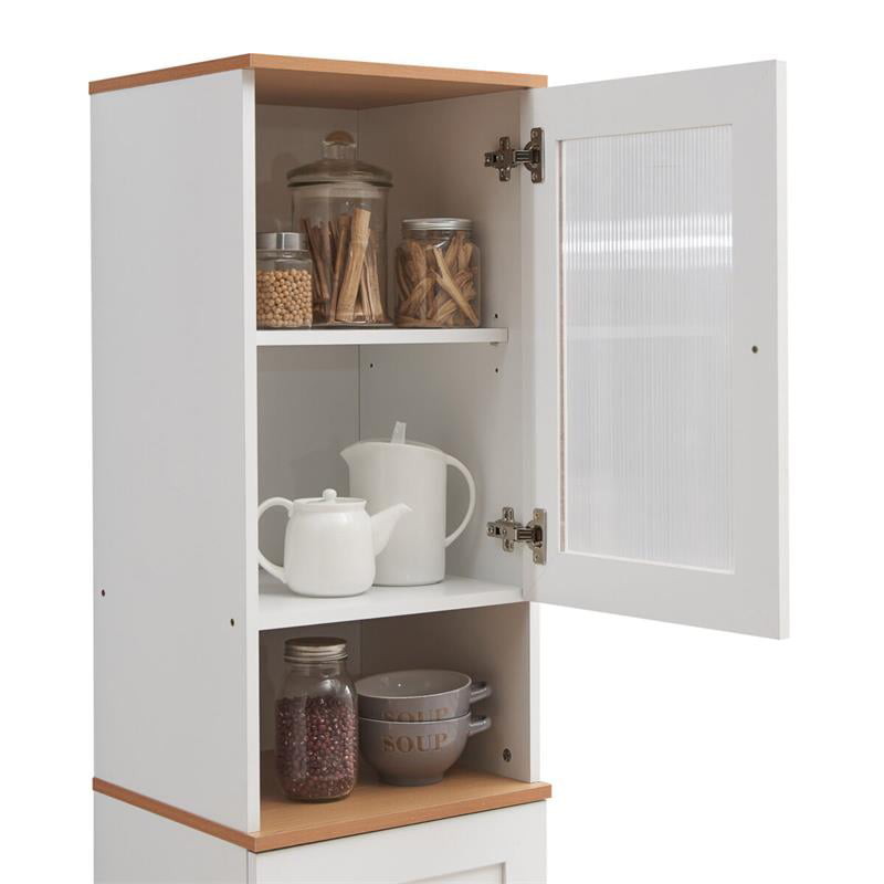 Pemberly Row 63 Tall Slim Open Shelf Plus Top Kitchen Pantry in White Wood