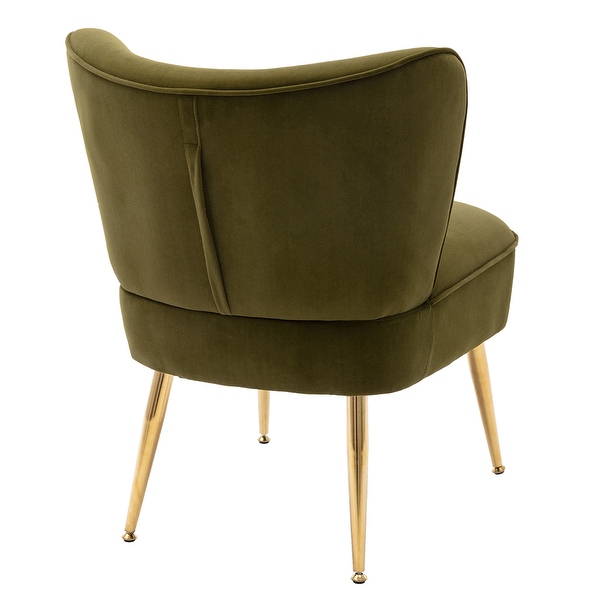 Modern Velvet Side Tufted Wingback Accent Leisure Chair with Ginger Fabric Upholstered Seat and Gold Metal Legs