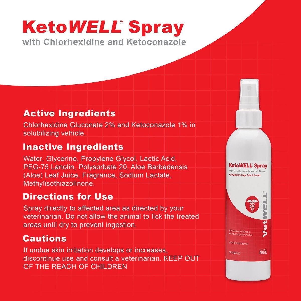 VetWELL KetoWell Antiseptic Dog， Cat and Horse Spray