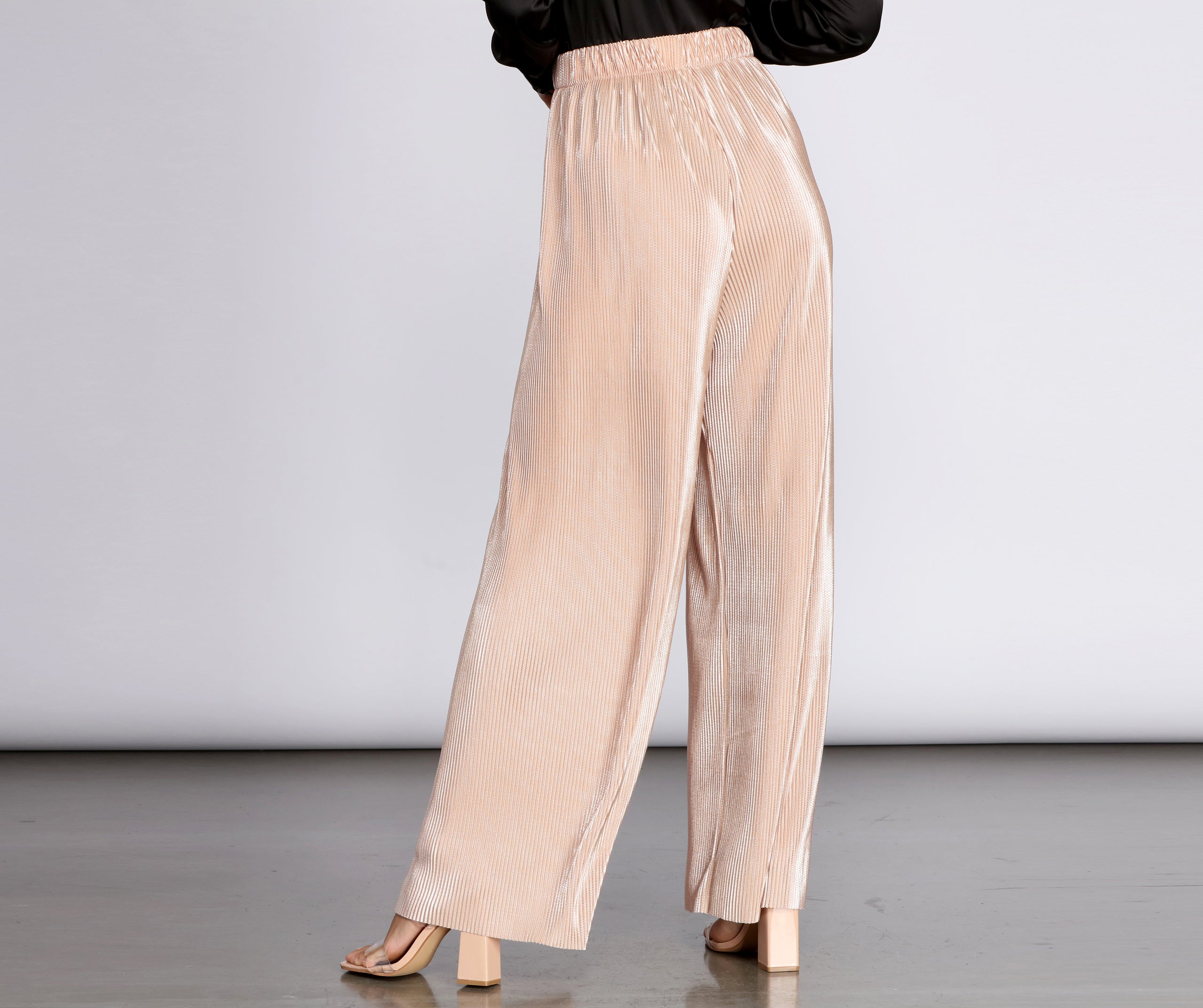 High Waist Pleated Glitter Pants