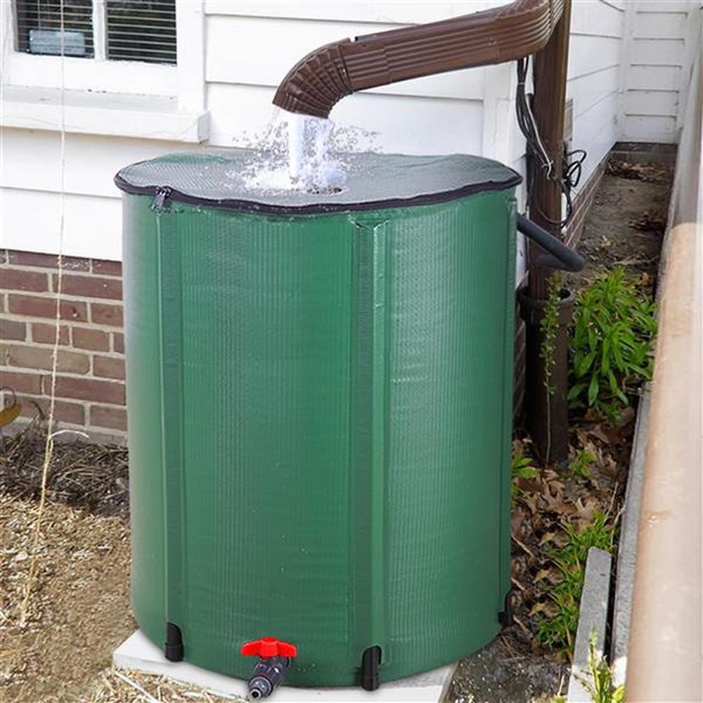 50 Gallon Collapsible Rain Barrel， Portable Water Storage Tank， Rainwater Collection System Downspout， Water Catcher Container