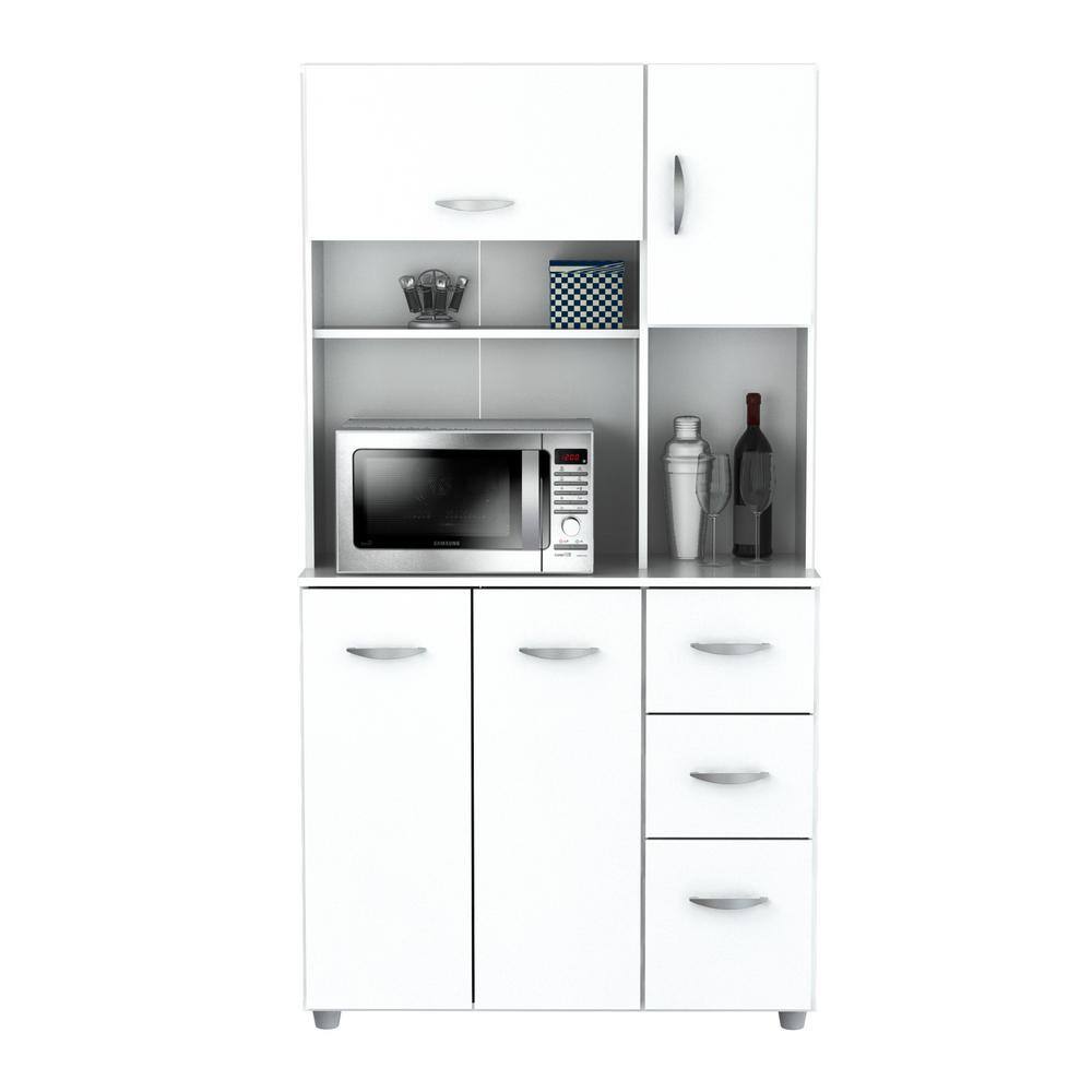 Inval Laricina 35.04 in. x 15.35 in. x 66.14 in. Microwave Storage Utility Cabinet in White GCM-042