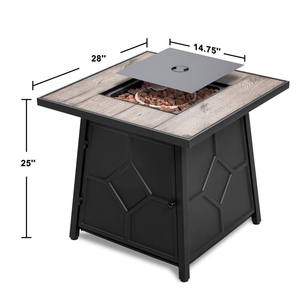 Nuu Garden 28 in. Outdoor Metal Propane Gas Fire Pit Table with PVC Waterproof Cover 40000 BTU Black AF014