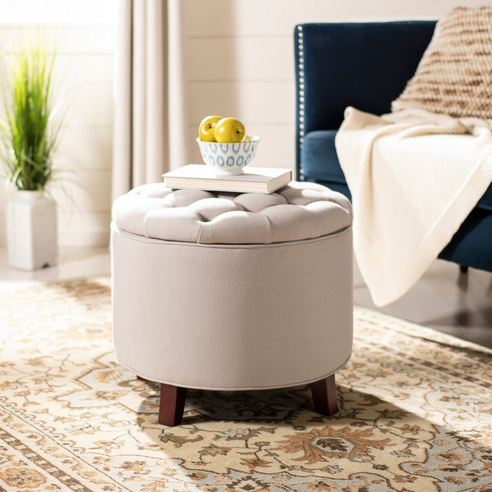 Emma Tufted Storage Ottoman  Taupe/Cherry Mahogany   Transitional   Footstools And Ottomans   by Rustic Home Furniture Deco  Houzz