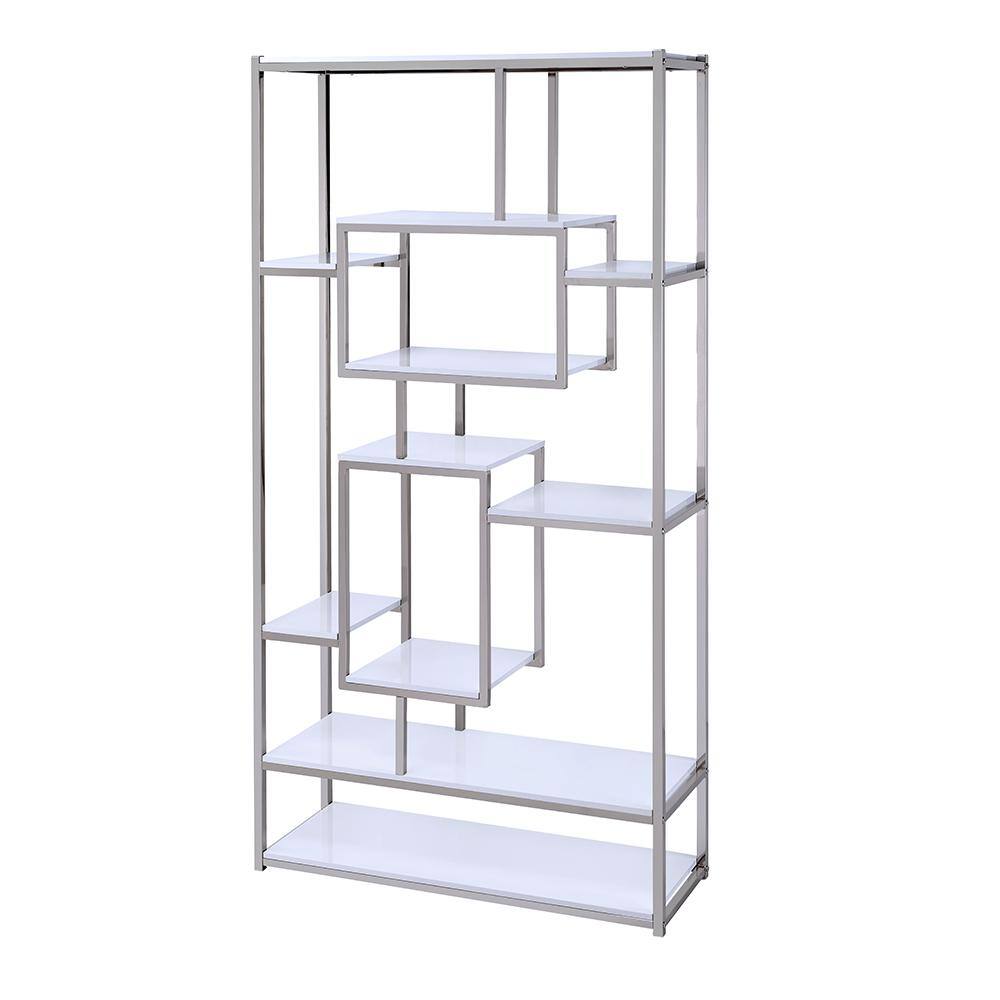 Steve Silver Alize 71 in. White and Chrome Multi Shelf Bookcase AZ250BW