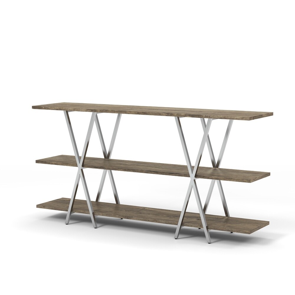 Kent Contemporary Oak Steel 2 Shelf Console Table by Furniture of America