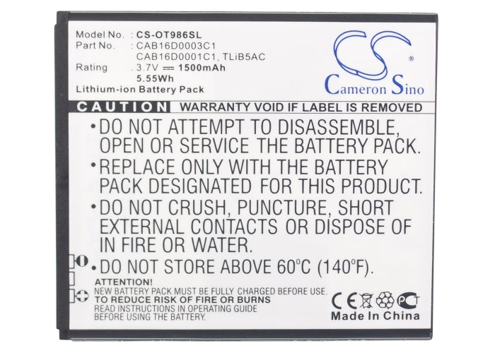 Alcatel AK47 One Touch 986 OT986 OT986 Replacement Battery BatteryClerkcom Mobile Phone