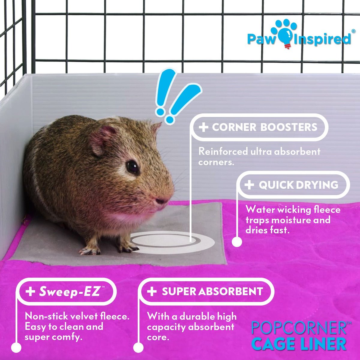 Paw Inspired PopCorner Washable Fleece Guinea Pig Cage Liners