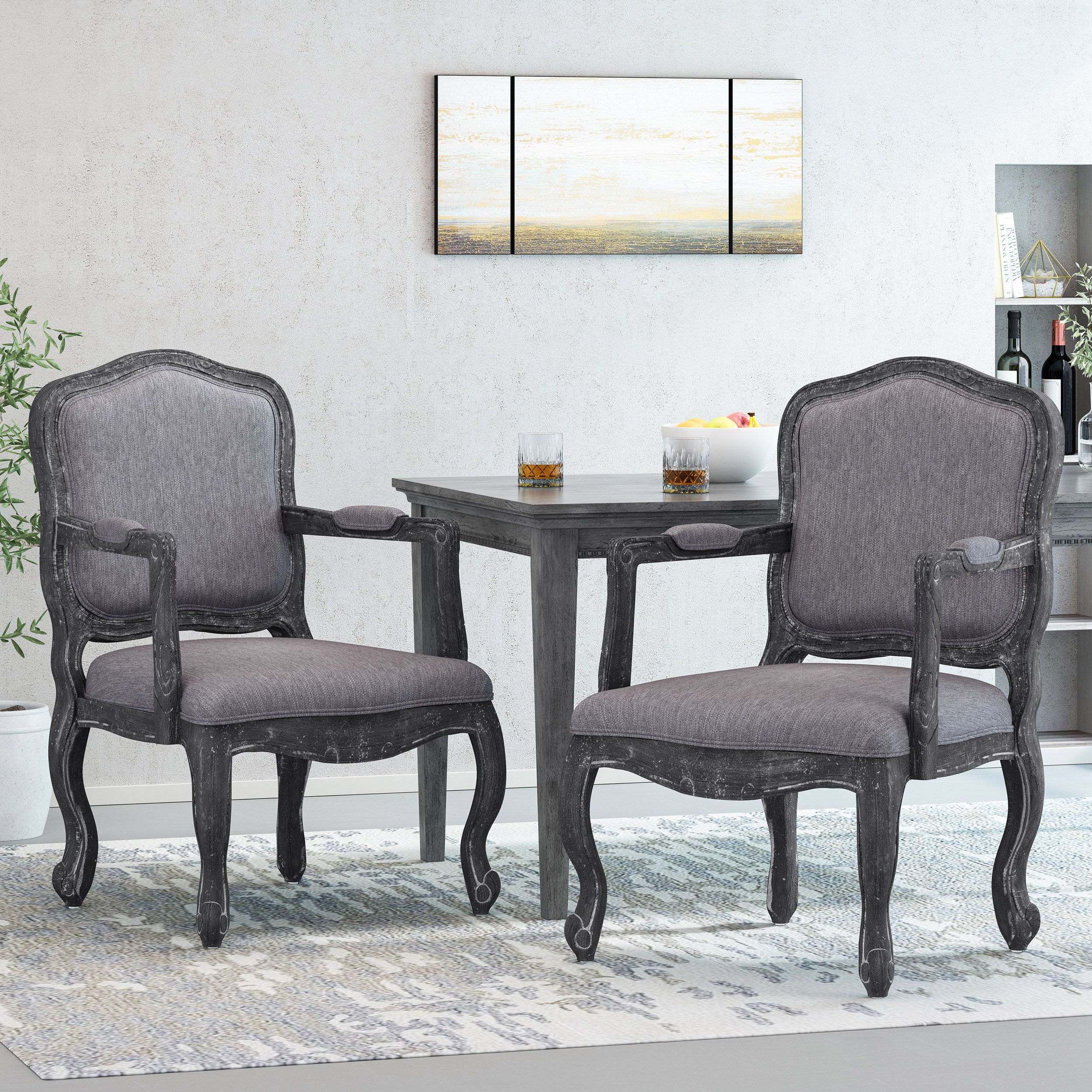 Stene French Country Wood Upholstered Dining Armchair