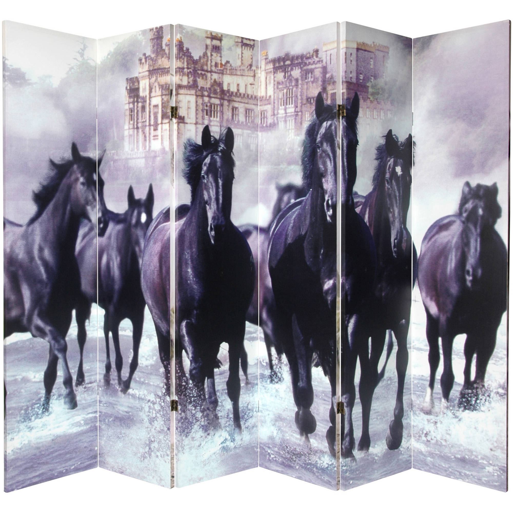 Oriental Furniture 6 ft. Tall Double Sided Horses Canvas Room Divider - 6 Panel