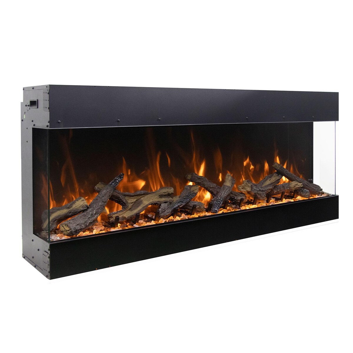 Amantii Tru View Bespoke 85-Inch Built-In Indoor/Outdoor WiFi Enabled， Bluetooth Capable Three Sided Electric Fireplace W/ 20-Inch Tall Glass Viewing