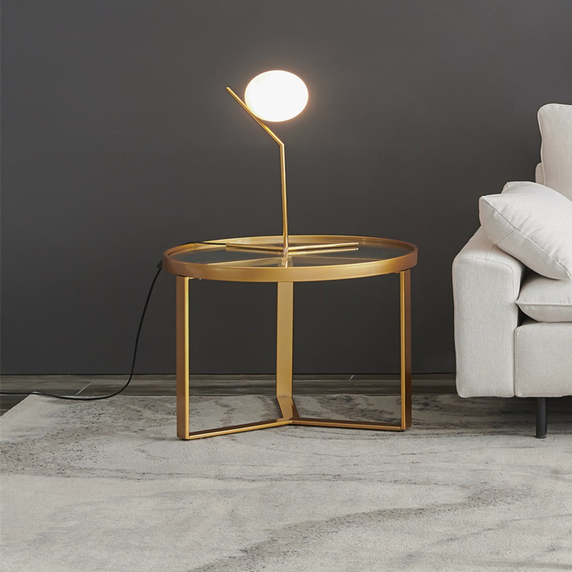 ikayaa Modern coffee table,Golden metal frame with round tempered glass tabletop