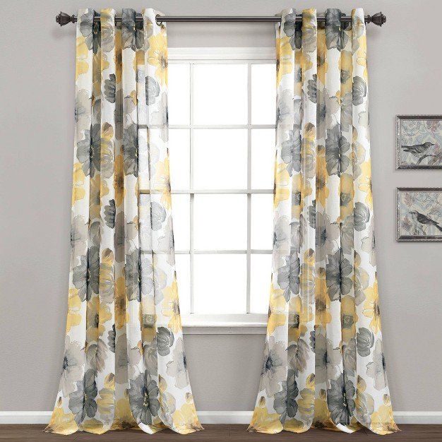 Sheer Leah Curtain Panels Yellow gray Lush D cor