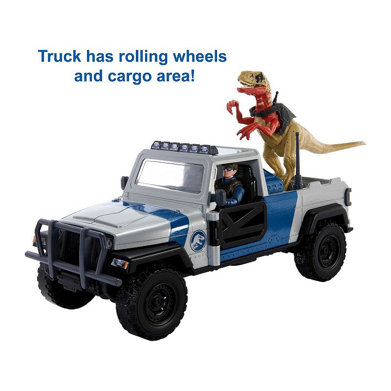 Mattel Jurassic World Smashable Truck With Atrociraptor Dinosaur and Human Figures