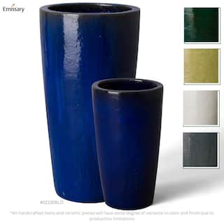 Emissary 13 in. D x 22.5 in. H Blue Ceramic Round Planter with Drainage Hole 12132BL-1