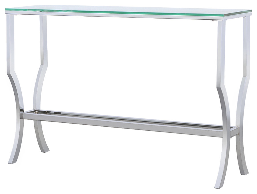 Saide Rectangular Sofa Table With Mirrored Shelf Chrome   Modern   Console Tables   by Modon  Houzz