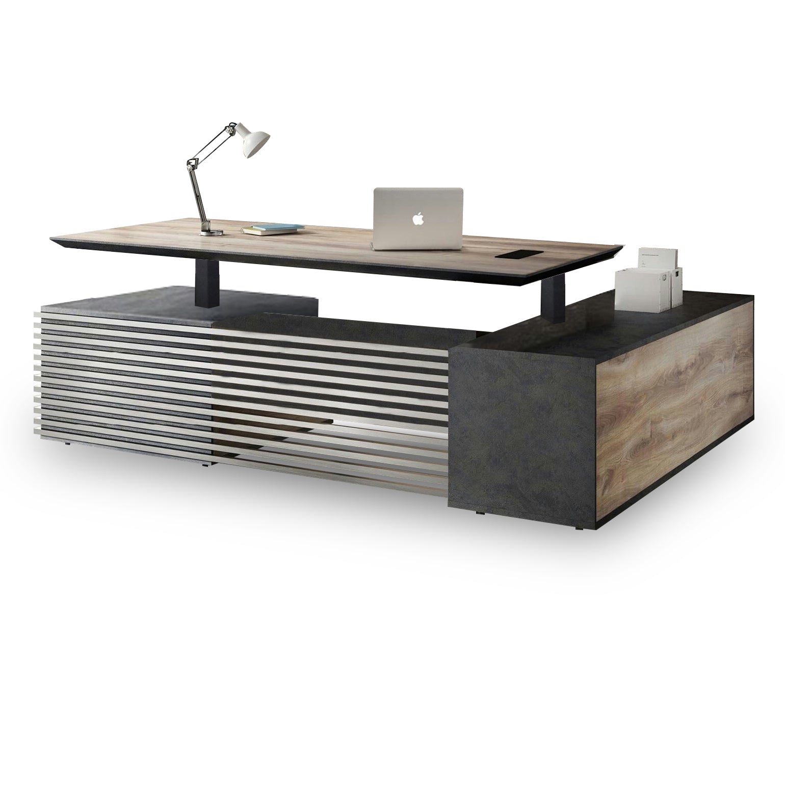 PHOENIX 2.0 - Sit Stand Electric Lift Executive Desk with Left Return 2.8m - Warm Oak & Black