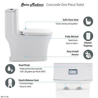 Swiss Madison Concorde 1-Piece 0.81.28 GPF Dual Flush Square Toilet in White SM-1T106