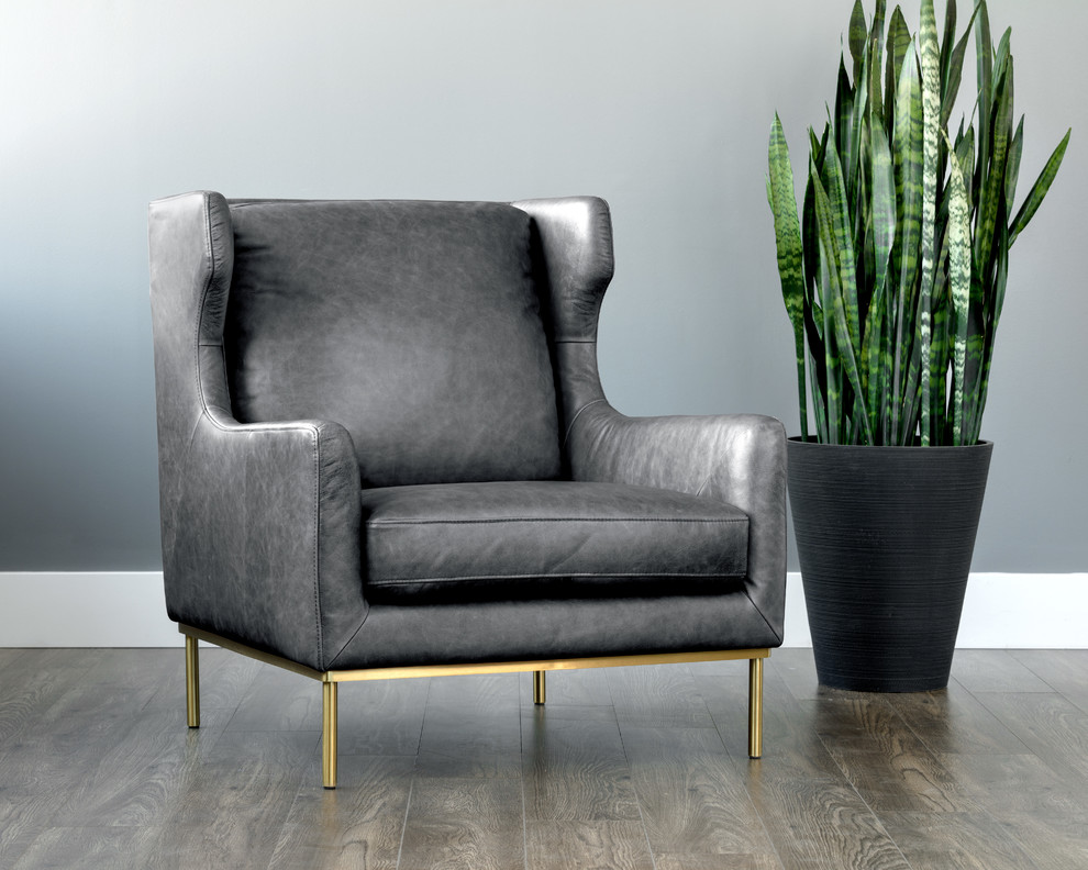 Sunpan 103677 Virgil Chair  Antique Brass  Navy Fabric   Contemporary   Armchairs And Accent Chairs   by Sunpan Modern Home  Houzz