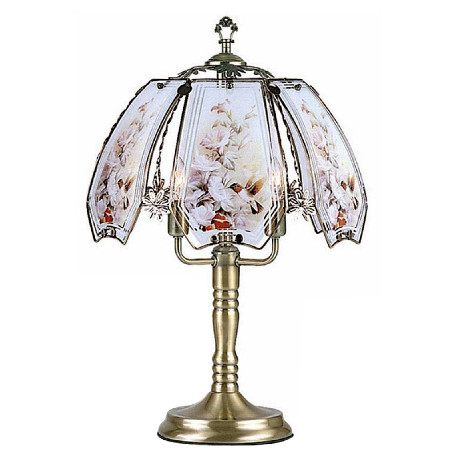 ORE International Traditional Hummingbirds Multicolor Glass Touch Table Lamp