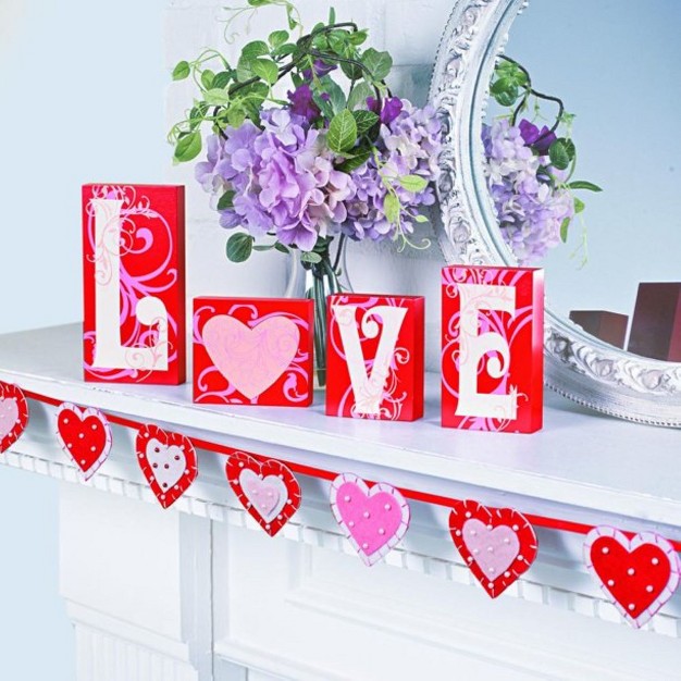 Fun Express Red Love Wood Blocks With Heart Home D cor 4 Pieces