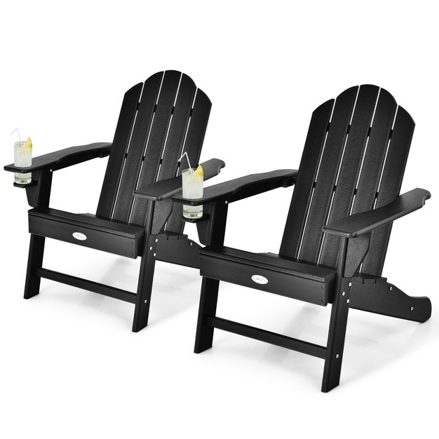 Tangkula 2pcs Adirondack Chair Outdoor With Cup Holde Weather Resistant Lounger Chair For Backyard Garden Patio And Deck Black grey turquoise white